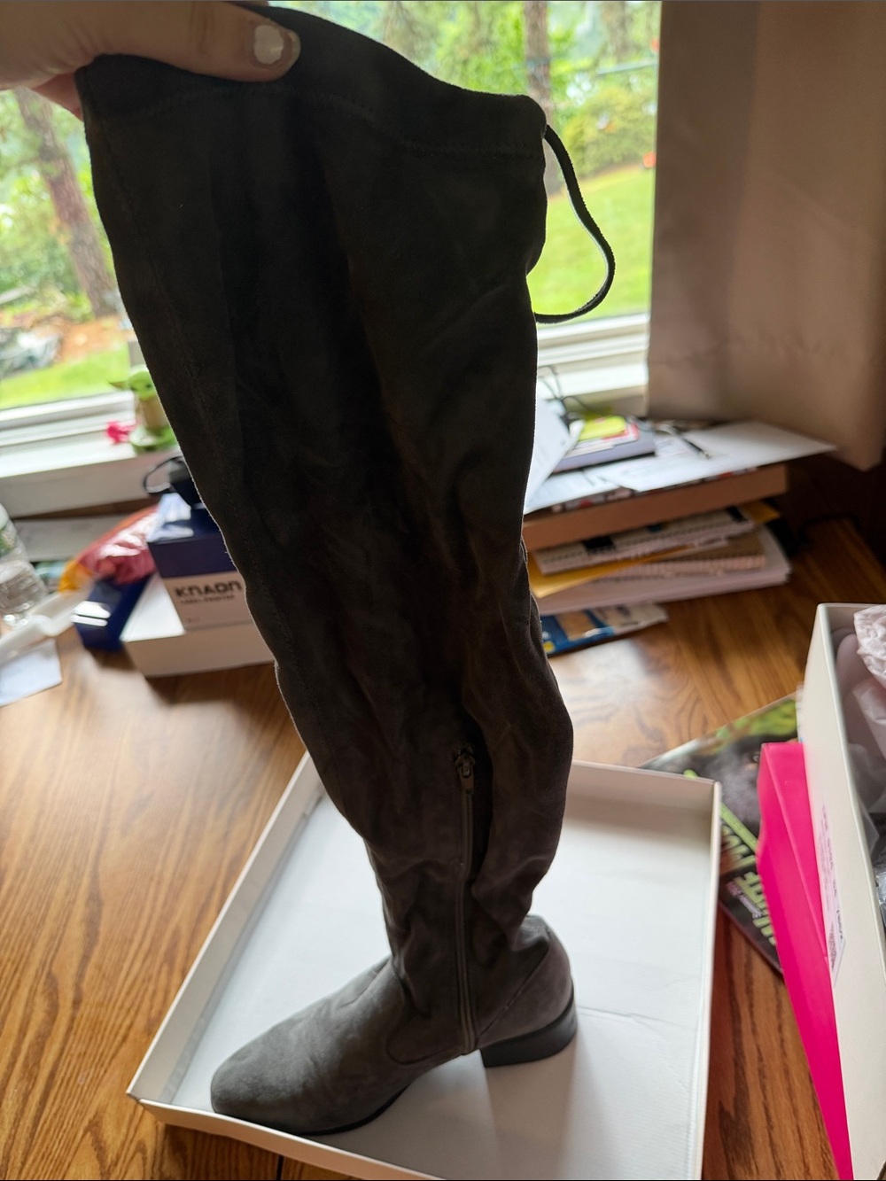 JustFab Over-The-Knee Suede Boots in Dark Gray